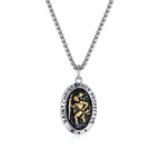 Saint Christopher Oval Pendant Necklace on a chain, silver and gold-tone