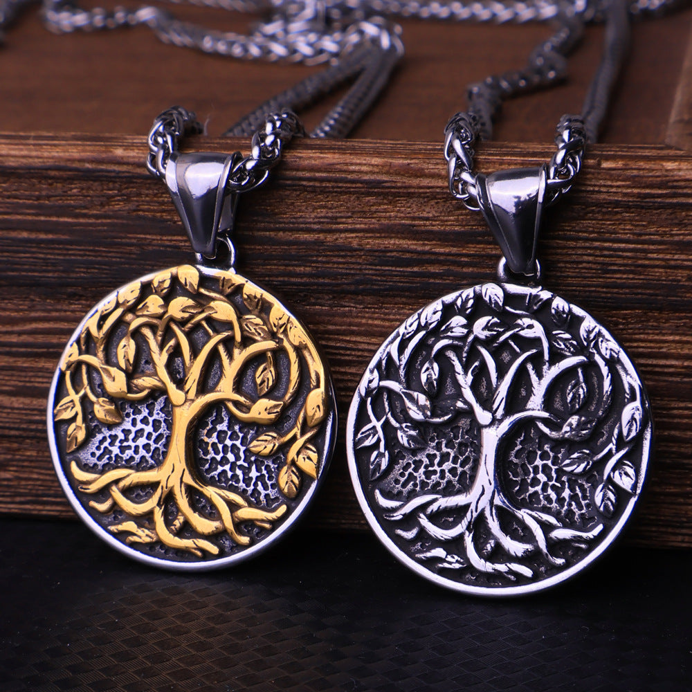 Titanium Steel Tree of Life Pendant Necklace, gold and silver options view 4