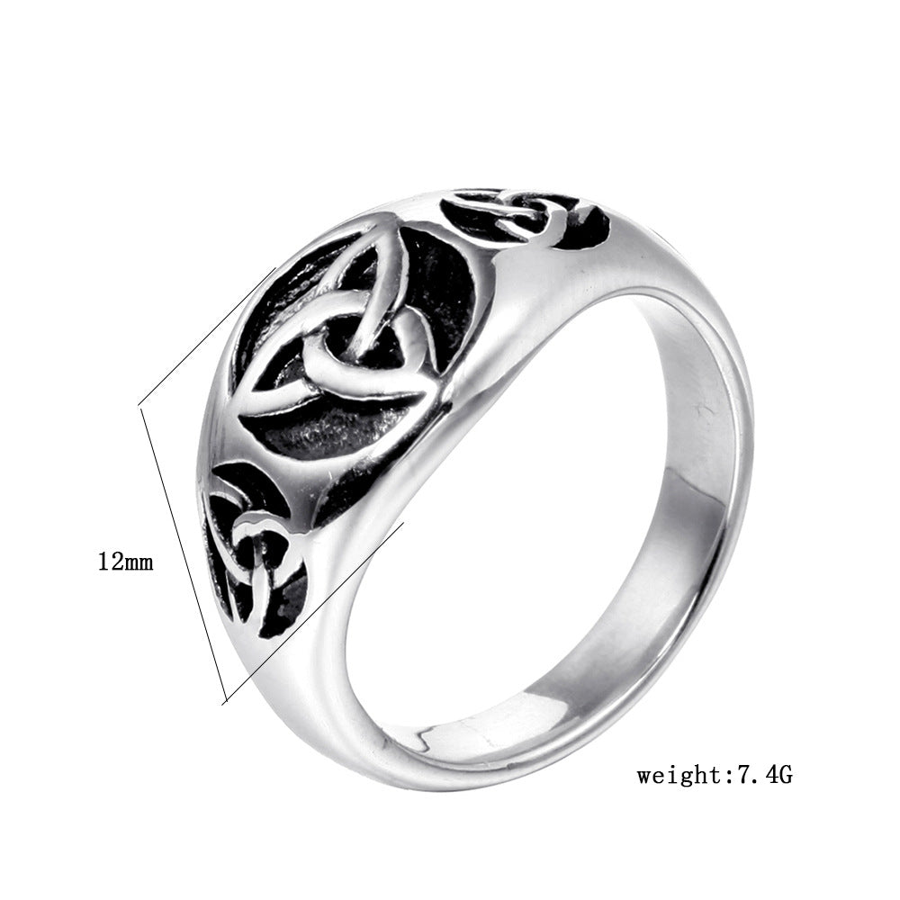 Stainless Steel Celtic Knotwork Ring, silver tone, front view view 2