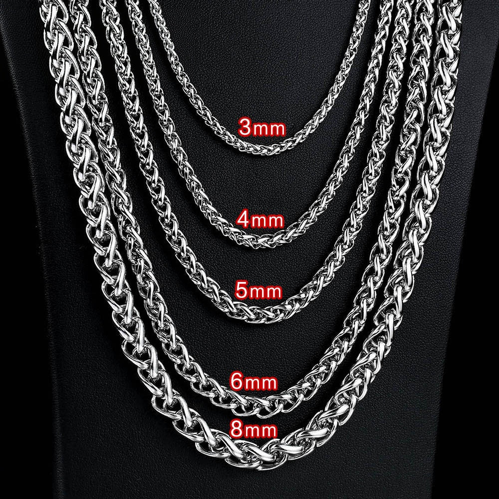 Titanium Steel Wheat Chain Necklace multiple widths view 5