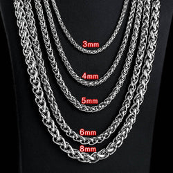 Titanium Steel Wheat Chain Necklace multiple widths view 5