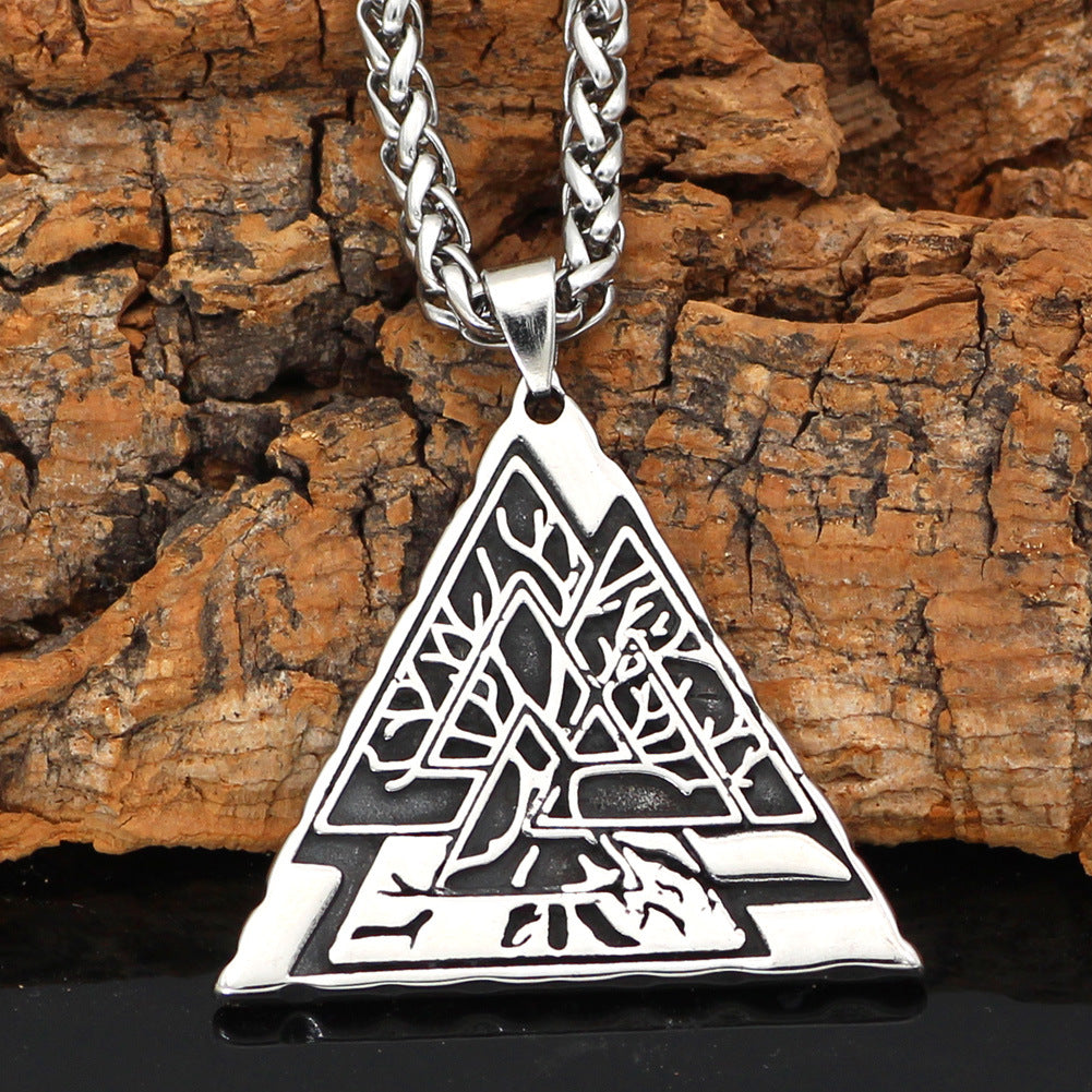 Titanium Steel Geometric Pendant Necklace with wheat chain view 3