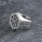 Stainless Steel Viking Compass Signet Ring with Vegvisir symbol view 2