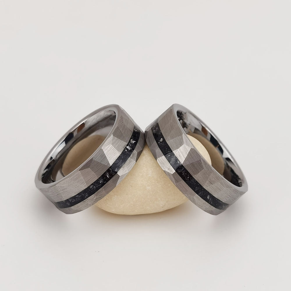 8mm Tungsten Carbide Hammered Inlay Ring with textured finish view 3