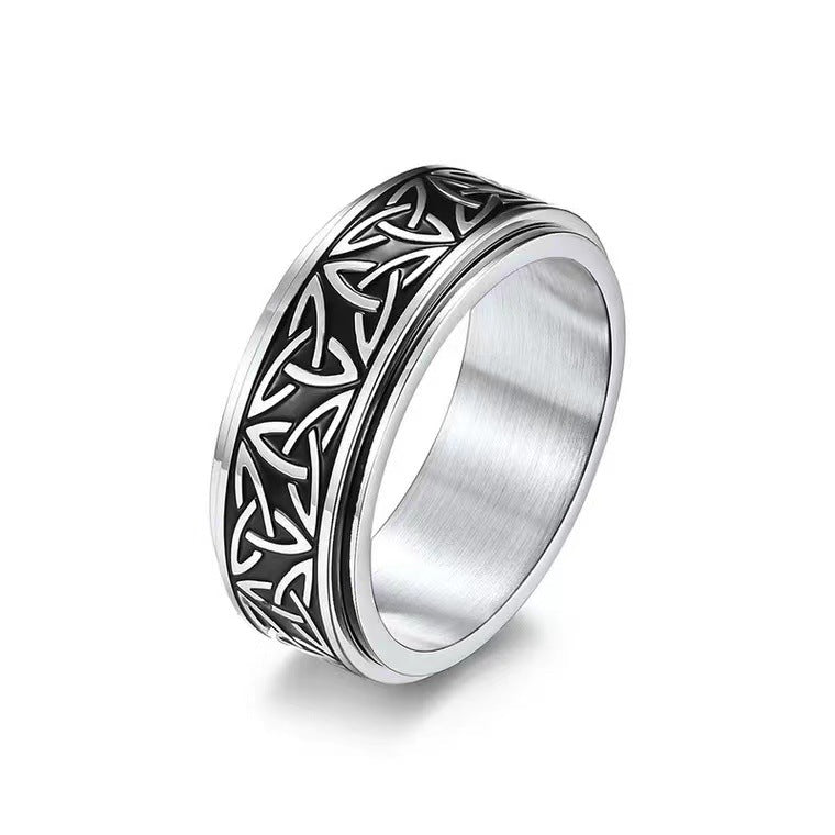 Titanium Steel Celtic Knot Spinner Ring in silver finish