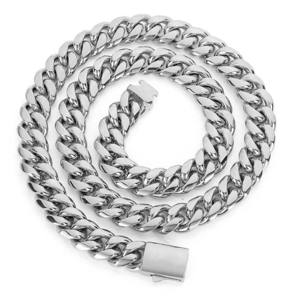 8-12mm Cuban Link Chain Necklace in silver-tone stainless steel view 2
