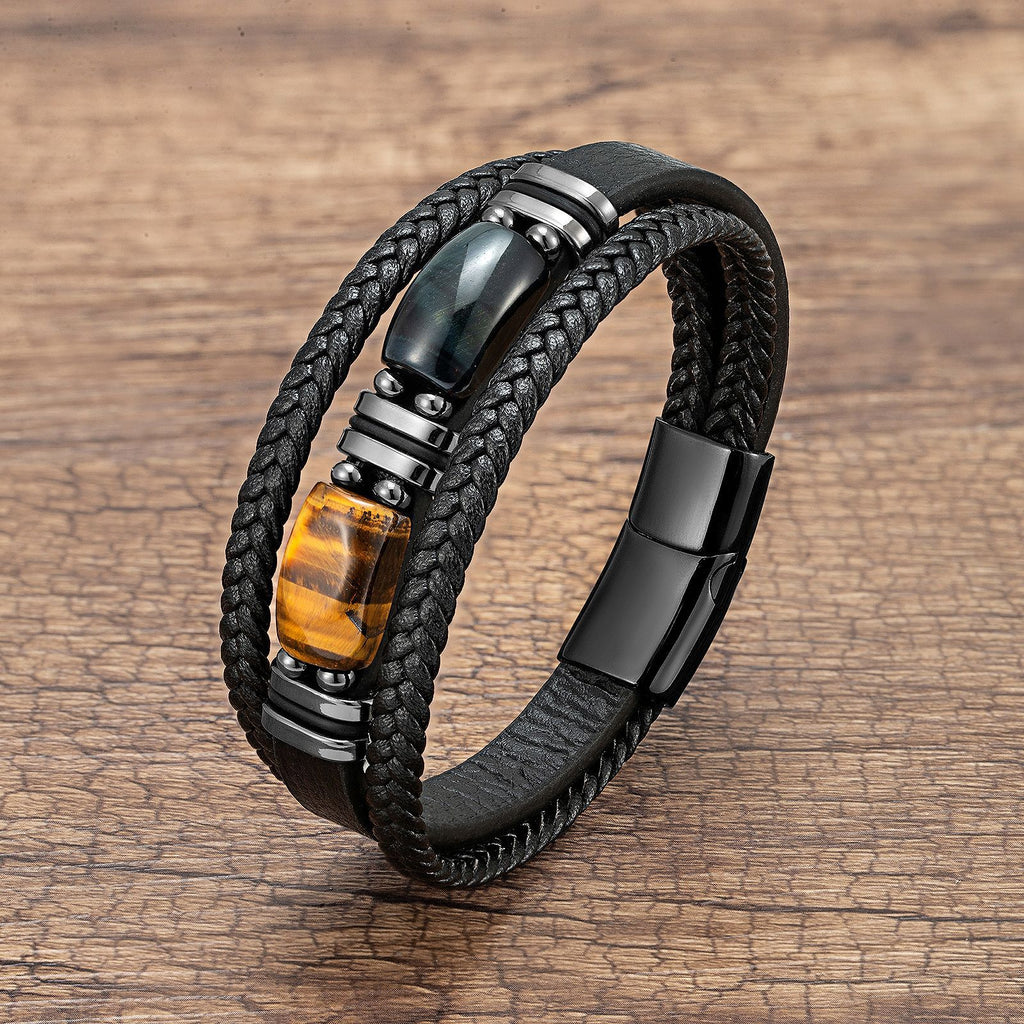 The Multi-Strand Leather and Tiger Eye Bracelet, view 6