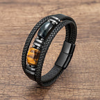The Multi-Strand Leather and Tiger Eye Bracelet, view 6