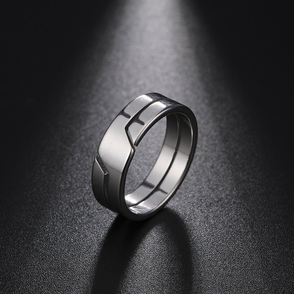 Stainless Steel Layered Geometric Ring, silver, black view 3