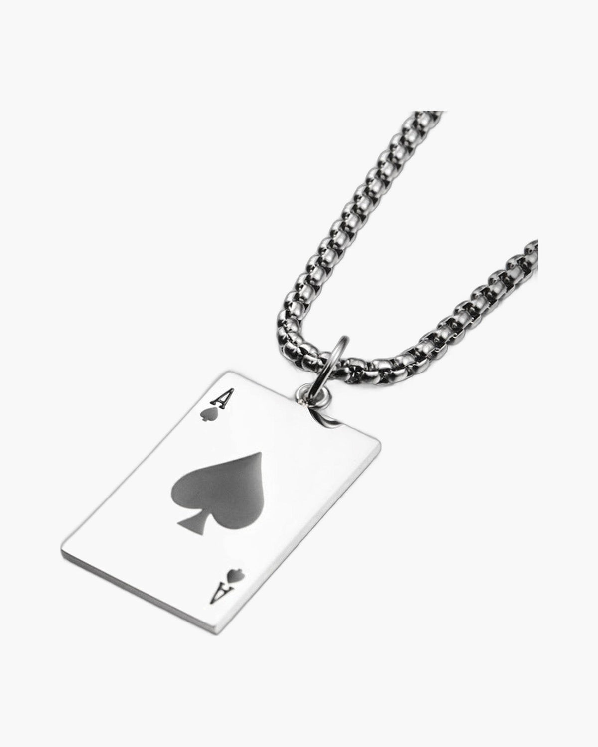 Ace of Spades Pendant Necklace, silver-tone with black spade view 3