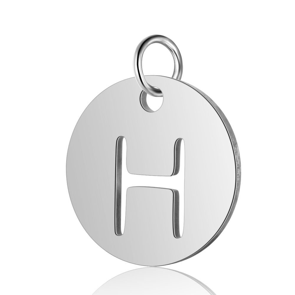 Stainless Steel Initial Disc Pendant, silver, hollow letter Z view 11