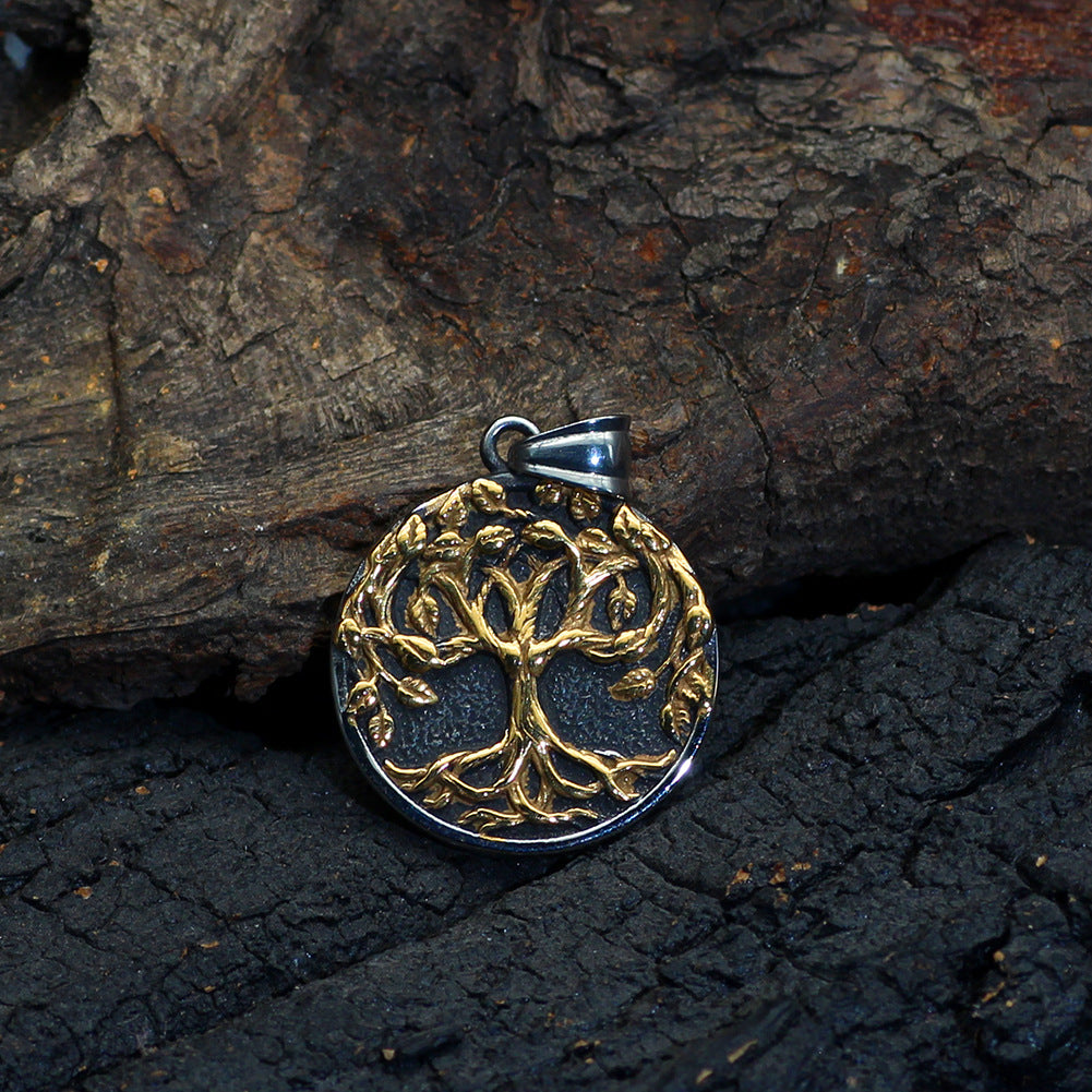 Titanium Steel Tree of Life Pendant Necklace with gold-tone finish view 4