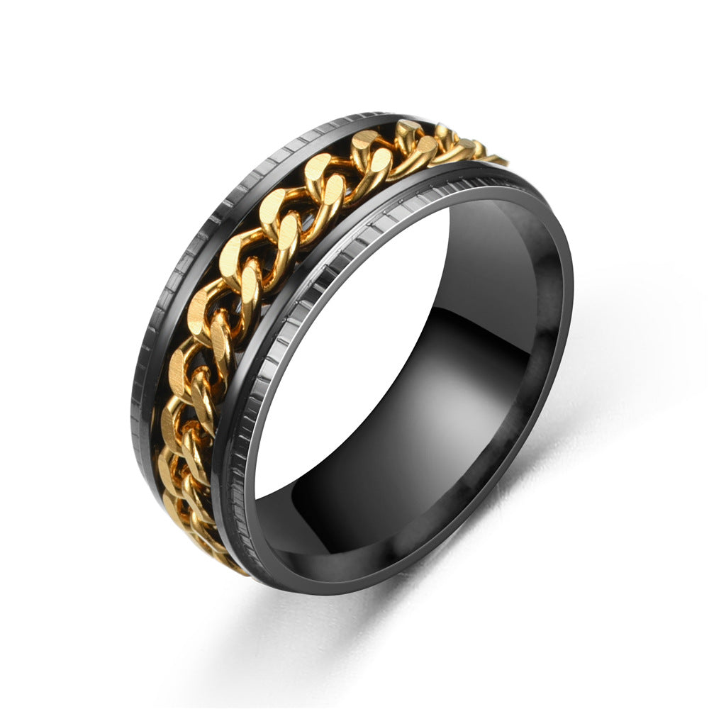 Spinner Chain Stainless Steel Ring Black Gold