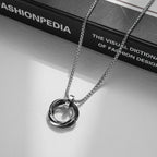 Titanium Steel Geometric Interlocking Ring Pendant Necklace, black and silver rings view 5