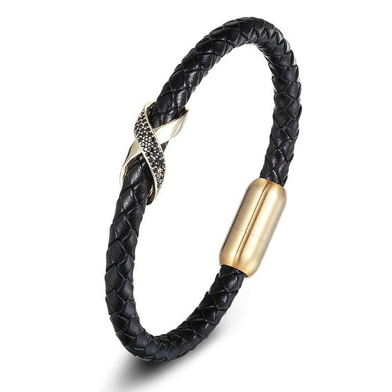 Braided Leather Iced X Bracelet rose gold-tone view 5