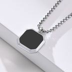 Titanium Steel Geometric Black Pendant Necklace, silver-tone with black center