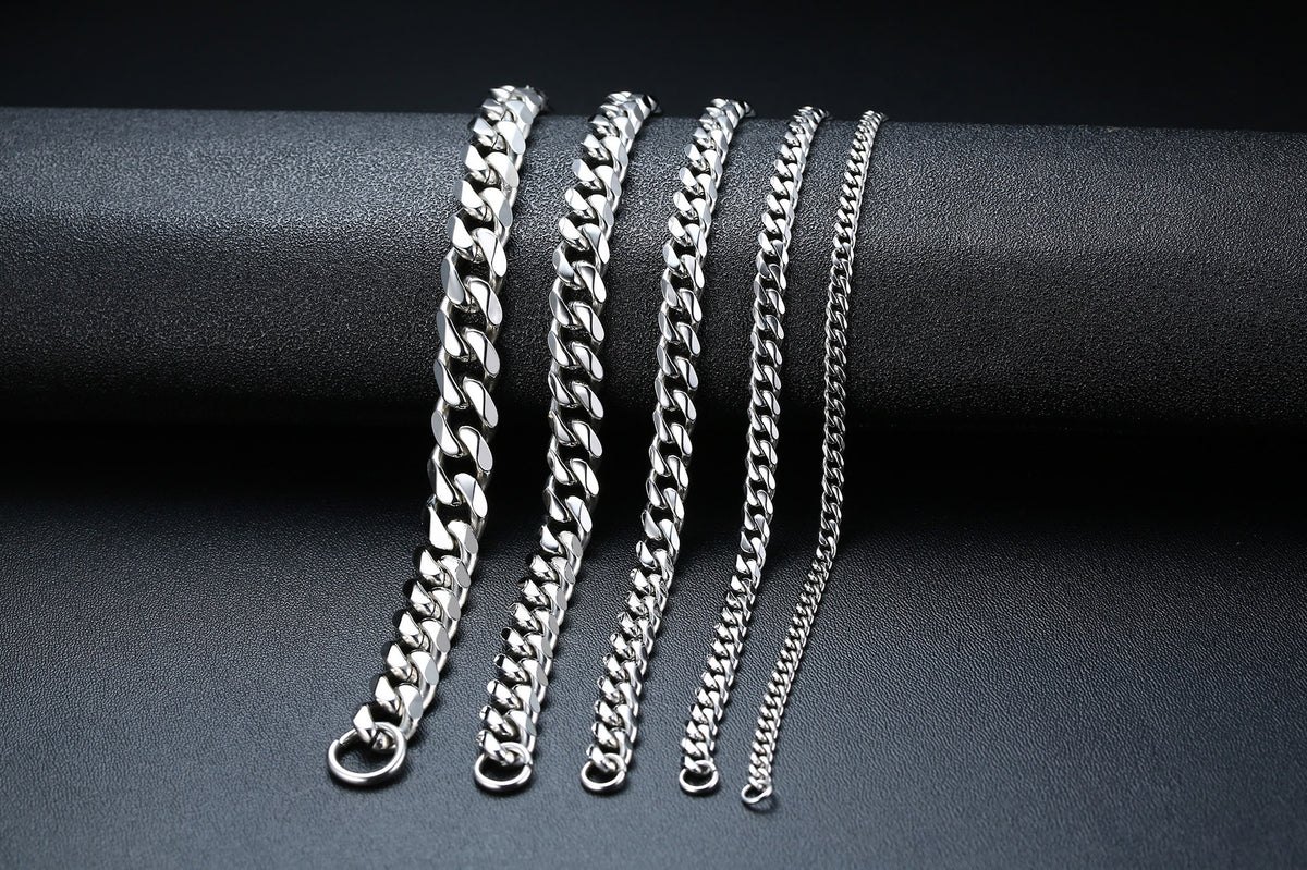 Titanium Steel Cuban Link Bracelet in silver-tone and black finishes view 3