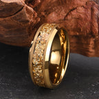 8mm Tungsten Carbide Gold Flake Inlay Ring - gold tone, textured view 3