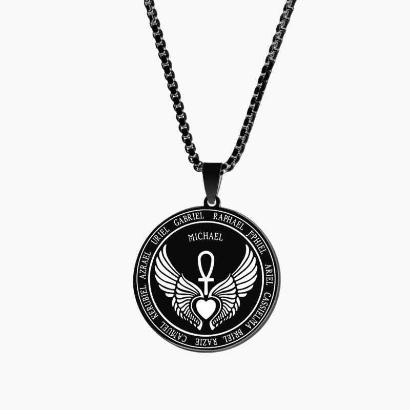 Archangel Michael Ankh Pendant Necklace silver box chain view 8
