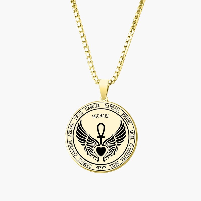 Archangel Michael Ankh Pendant Necklace silver box chain view 4
