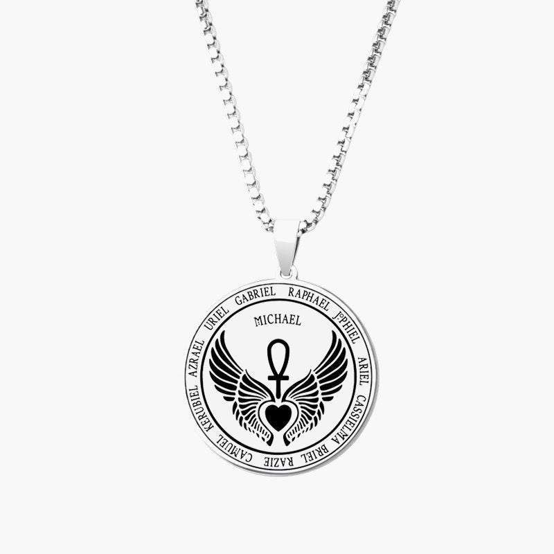 Archangel Michael Ankh Pendant Necklace silver box chain view 3