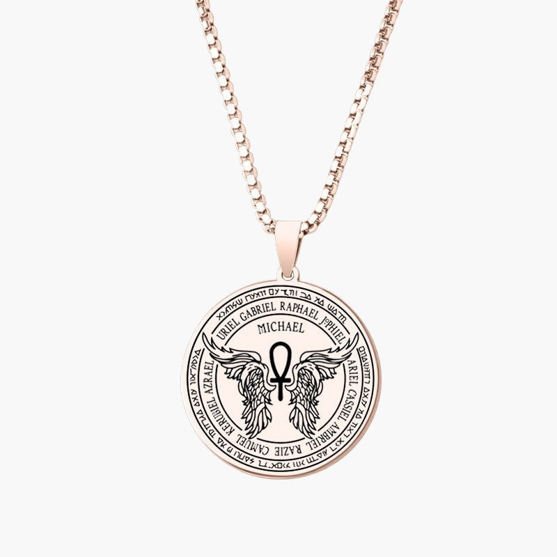 Archangel Michael Ankh Pendant Necklace silver box chain view 7
