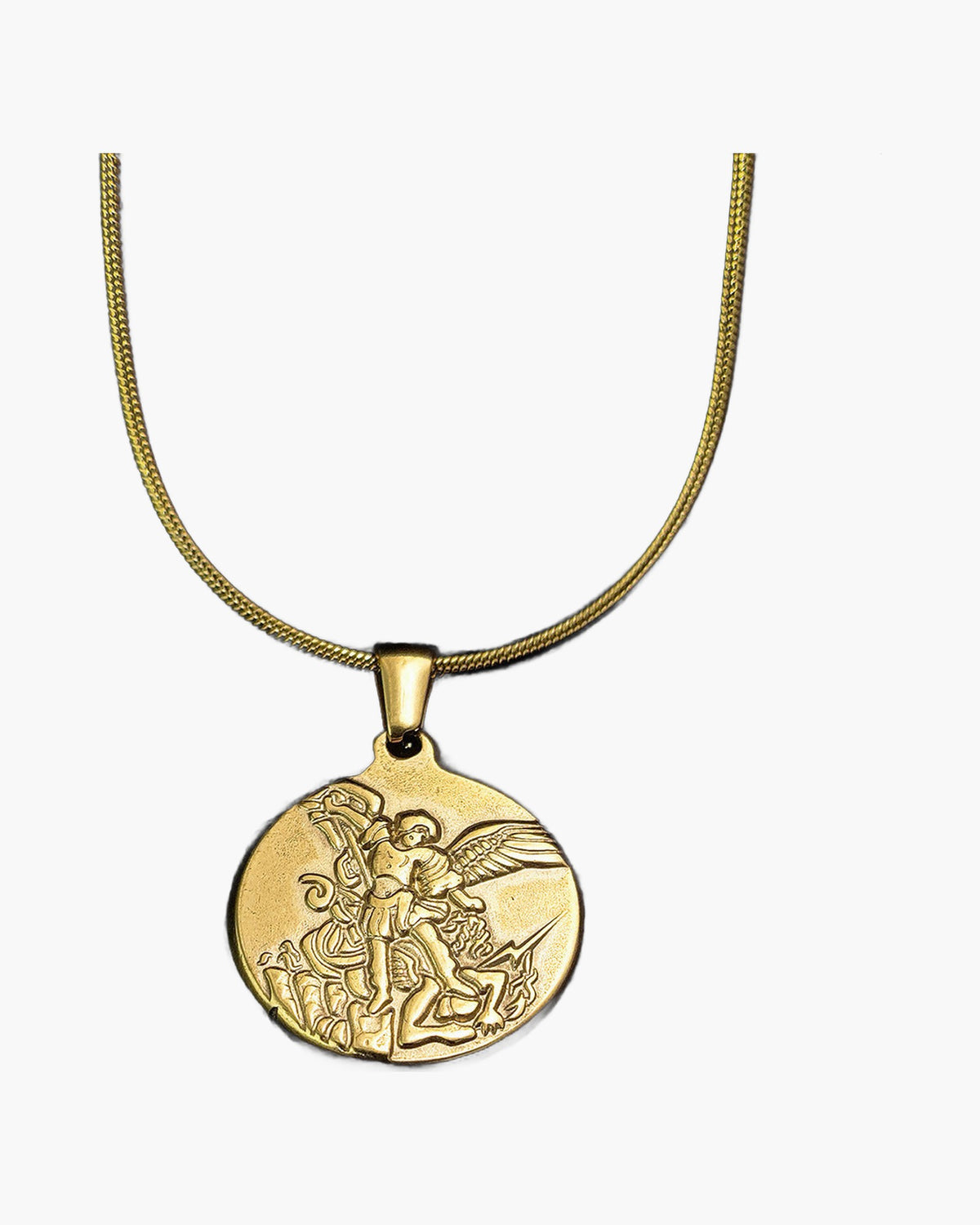 Archangel Michael Snake Chain Necklace silver finish view 5