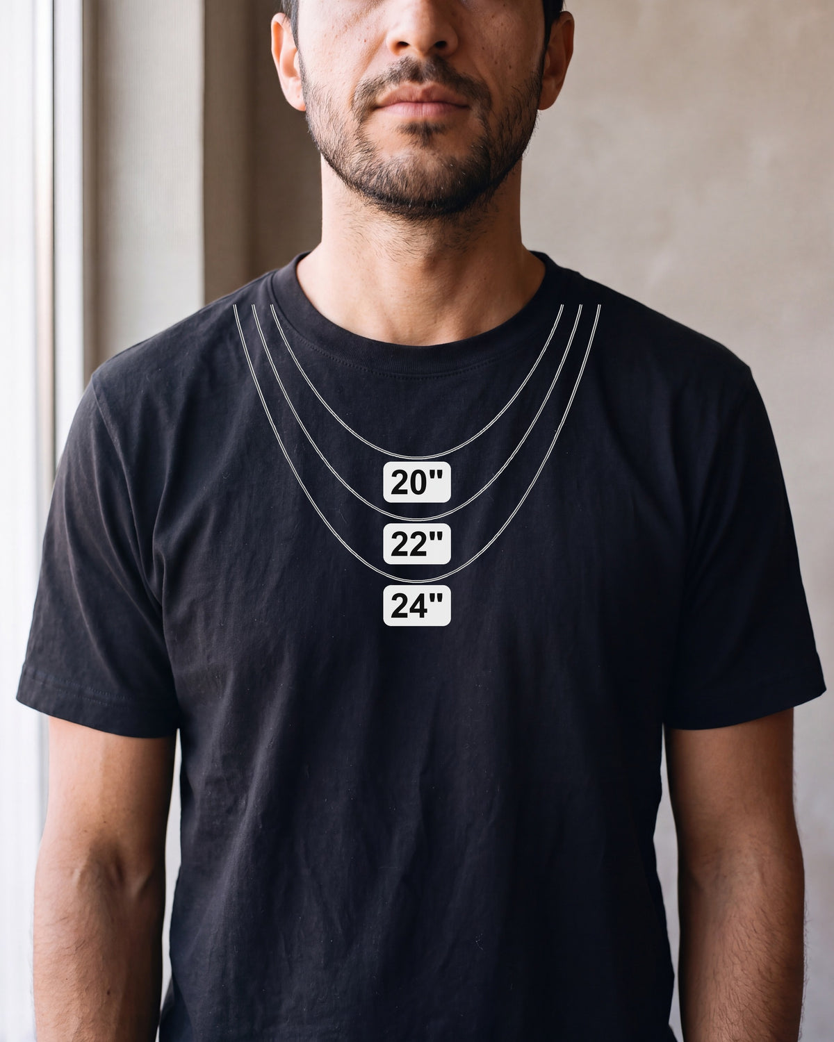 Chain length guide: where 20, 22 and 24 inch chains sit on a man [u:in]