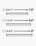 Atlas 10 mm Cuban link bracelet lengths 7.5 to 9 inches with matching wrist sizes [u:in]