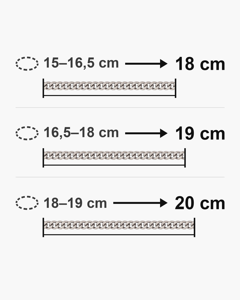 Atlas 11mm Cuban Link Bracelet bracelet lengths 18 to 20 cm with matching wrist sizes [u:mm]