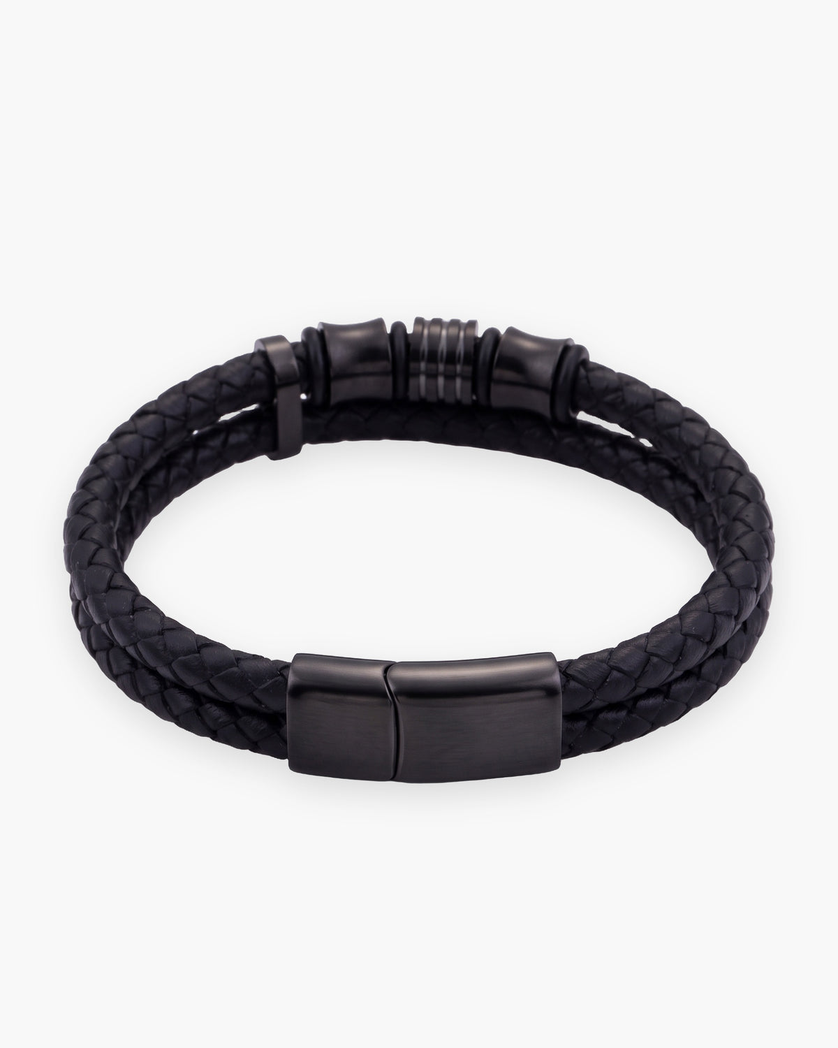 Atlas 14mm Braided Leather Bracelet with Magnetic Clasp in black [c:black]
