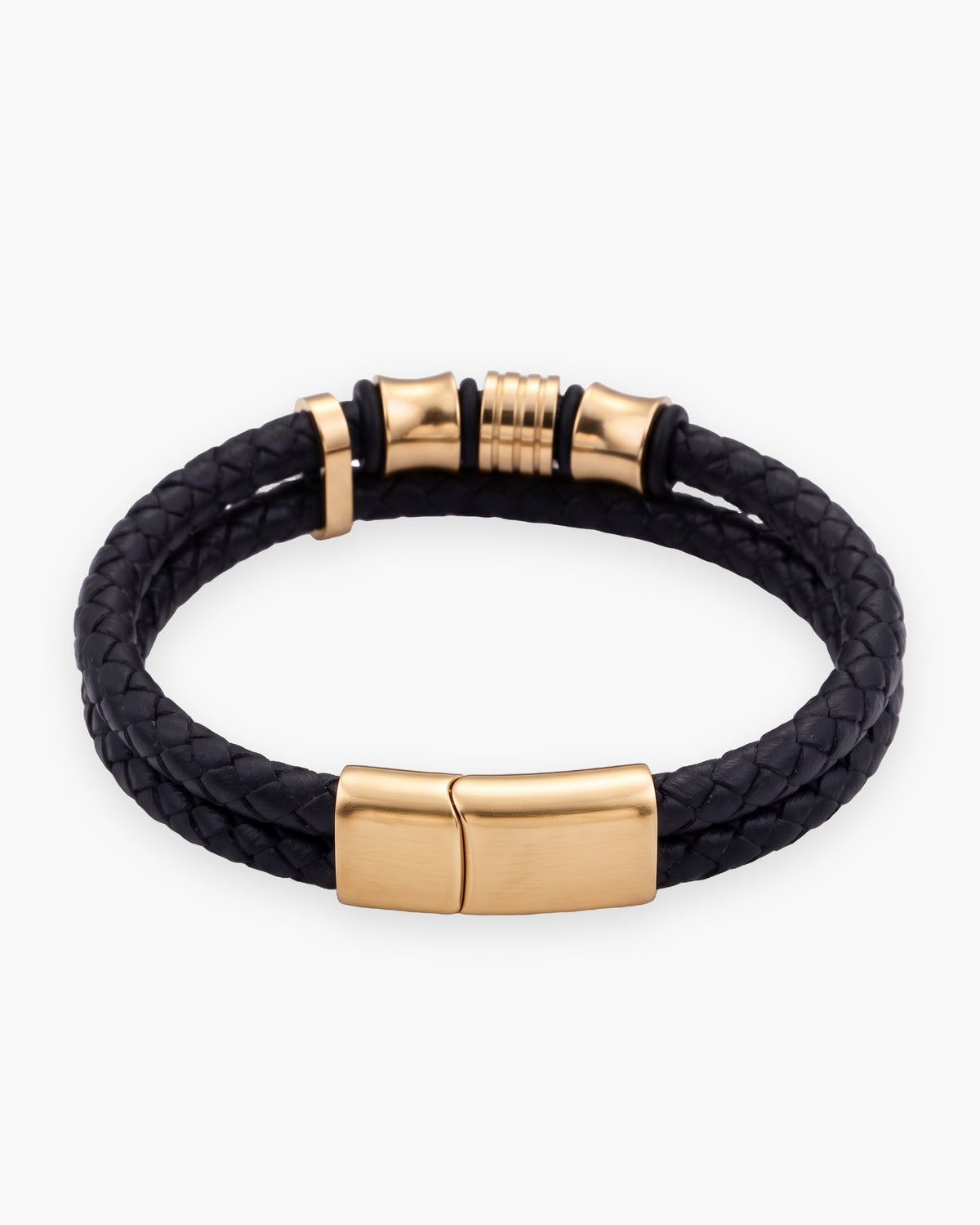 Atlas 14mm Braided Leather Bracelet with Magnetic Clasp in gold-tone [c:gold]