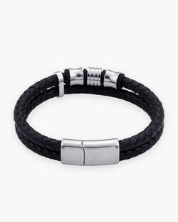 Atlas 14mm Braided Leather Bracelet with Magnetic Clasp in silver-tone [c:silver]