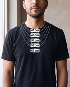 Atlas chain lengths 41, 46, 51, 56 and 61 cm shown on a man's chest [u:mm]