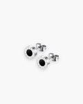 Atlas 8mm Roman numeral stud earrings in silver-tone stainless steel with black center, pair [c:silver]