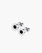 Atlas 8mm Roman numeral stud earrings in silver-tone stainless steel with black center, pair [c:silver]