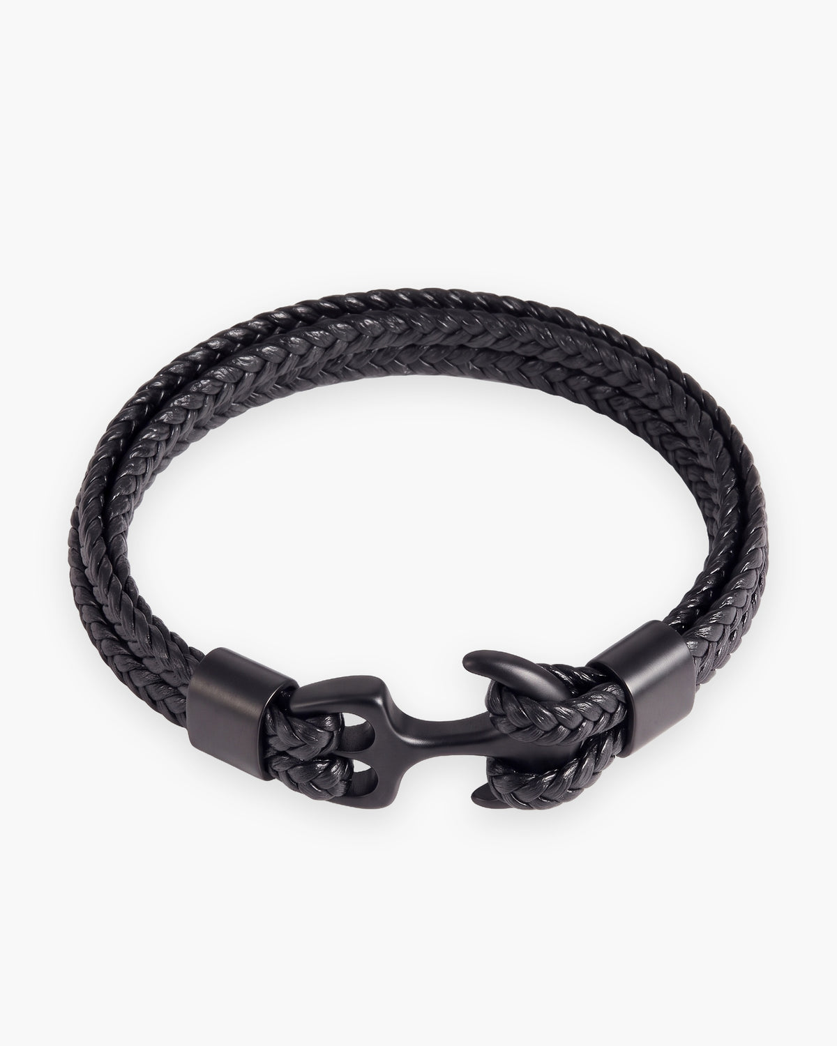 Atlas anchor bracelet in double braided black leather with a black steel anchor clasp [c:black]