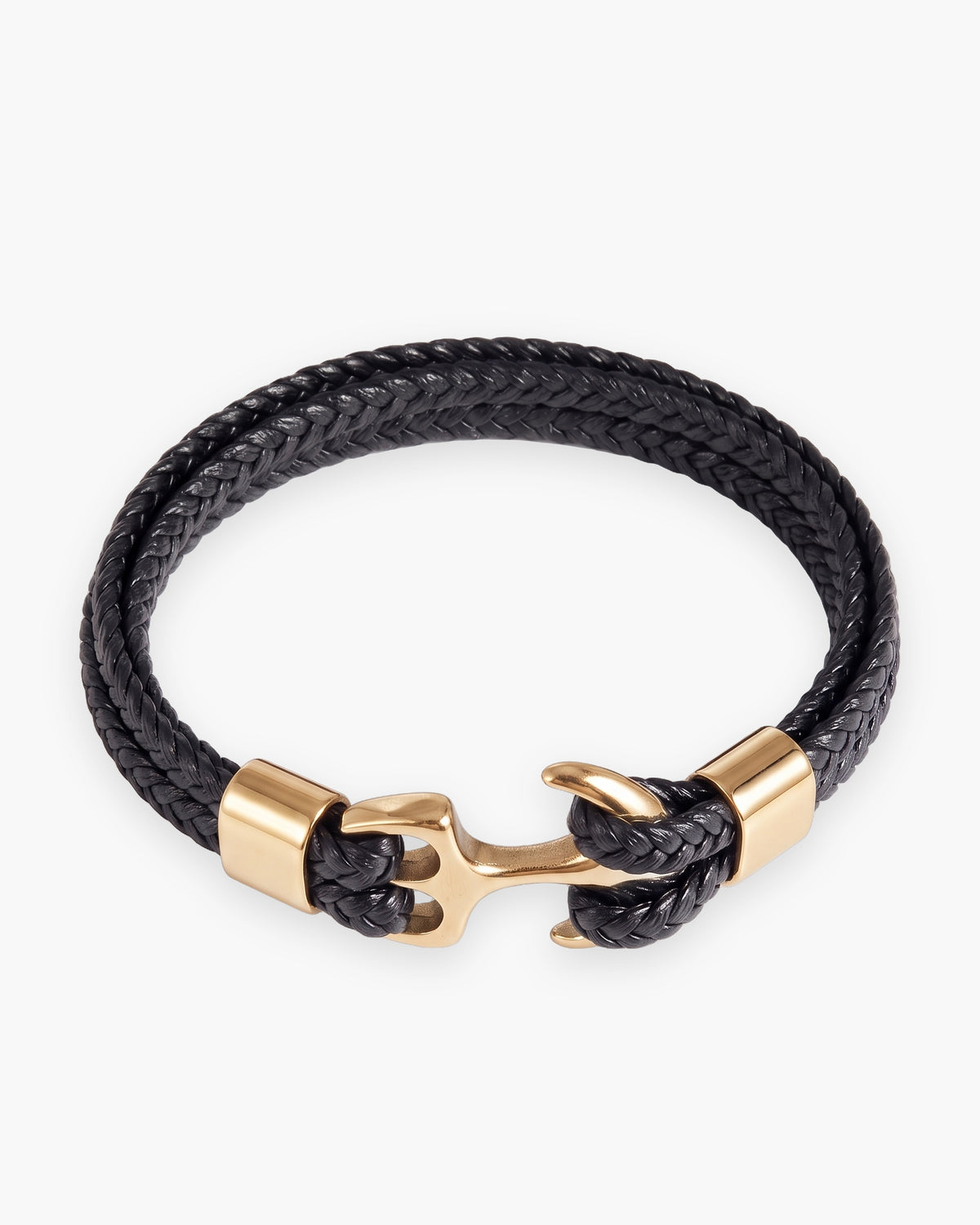 Atlas anchor bracelet in double braided black leather with a gold-tone steel anchor clasp [c:gold]