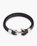 Atlas anchor bracelet in double braided black leather with a polished silver steel anchor clasp [c:silver]