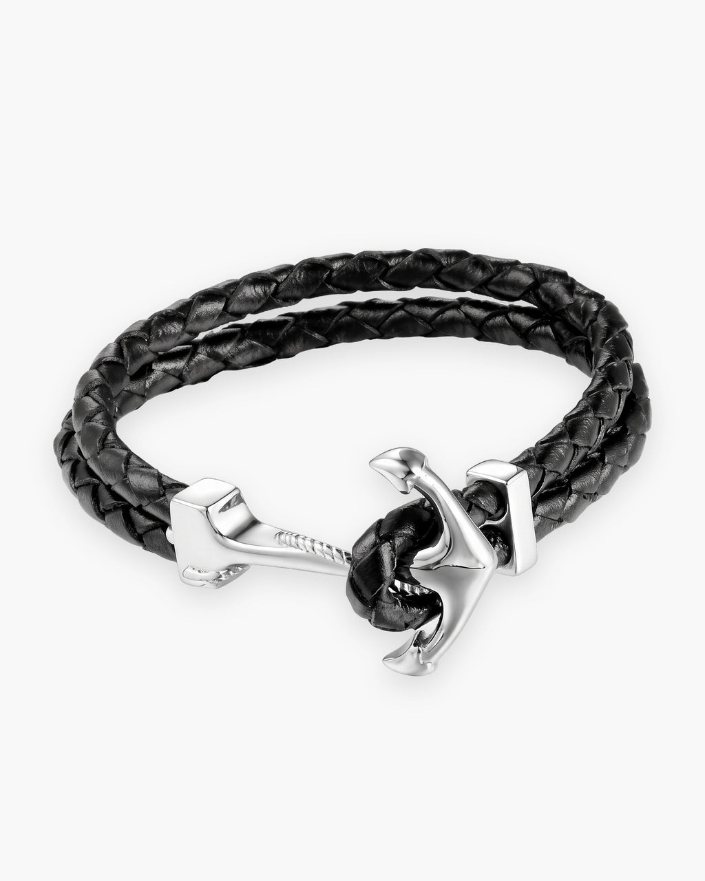 Atlas anchor hook bracelet in braided leather in black braided leather with a silver-tone steel anchor [c:black]