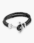 Atlas anchor hook bracelet in braided leather in black braided leather with a silver-tone steel anchor [c:black]