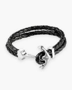 Atlas anchor hook bracelet in braided leather in black braided leather with a silver-tone steel anchor [c:black]