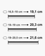 Atlas bracelet lengths 19, 20 and 21.5 cm with matching wrist sizes [u:mm]
