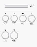 Atlas ring sizes 8 to 13 with inner diameters from 0.71 to 0.87 inch [u:in]