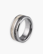 Atlas antler and meteorite-pattern inlay tungsten ring in silver-tone tungsten carbide [c:silver]