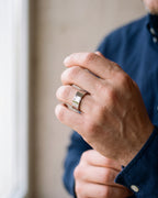 Close-up of the silver-tone Atlas Baguette Cubic Zirconia Ring worn at true size