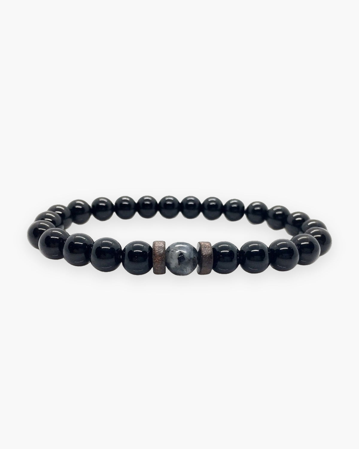 Atlas black bead bracelet in glossy black and grey stone natural stone [c:glossyblackgreystone]