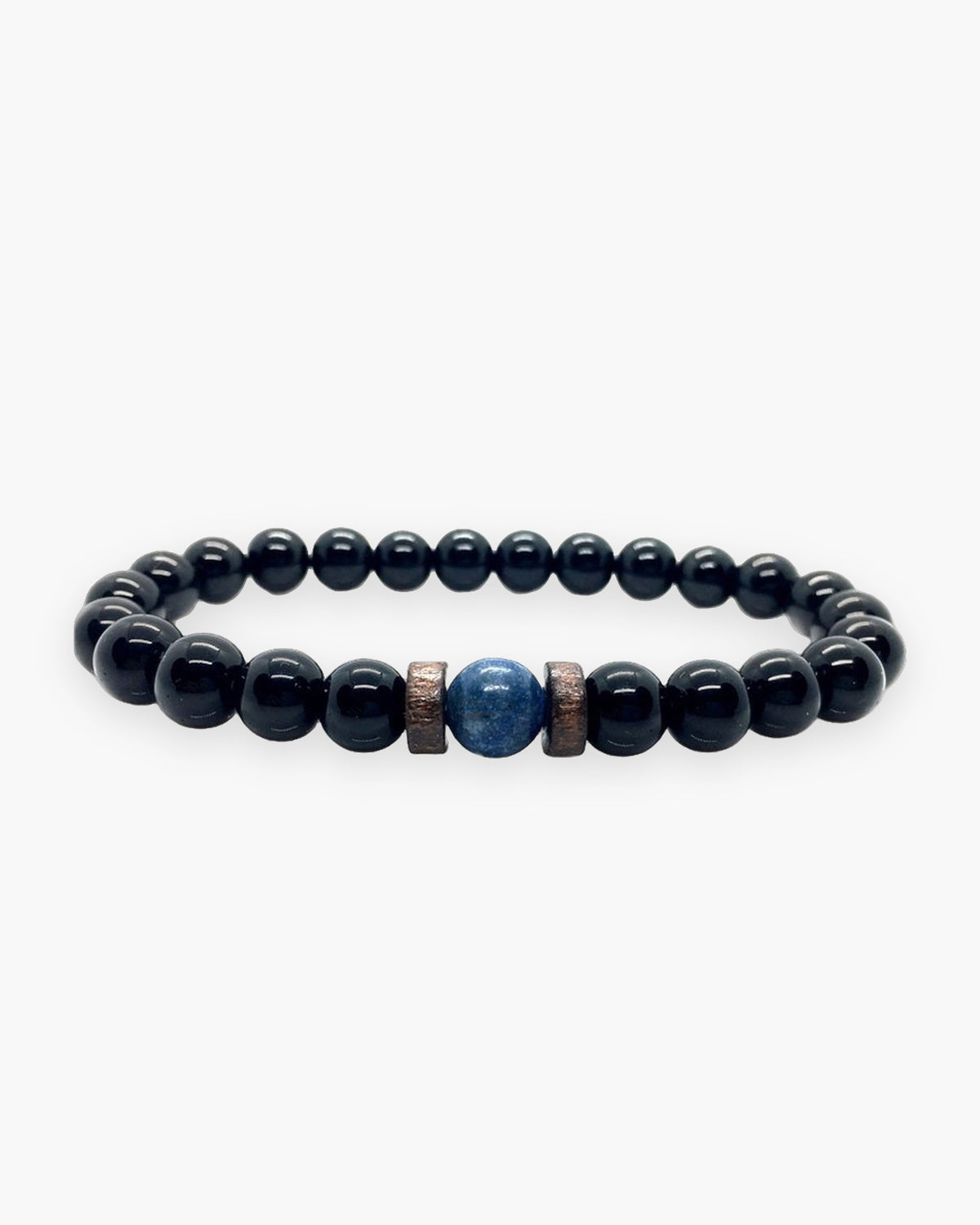 Atlas black bead bracelet in glossy black and lapis natural stone [c:glossyblacklapis]