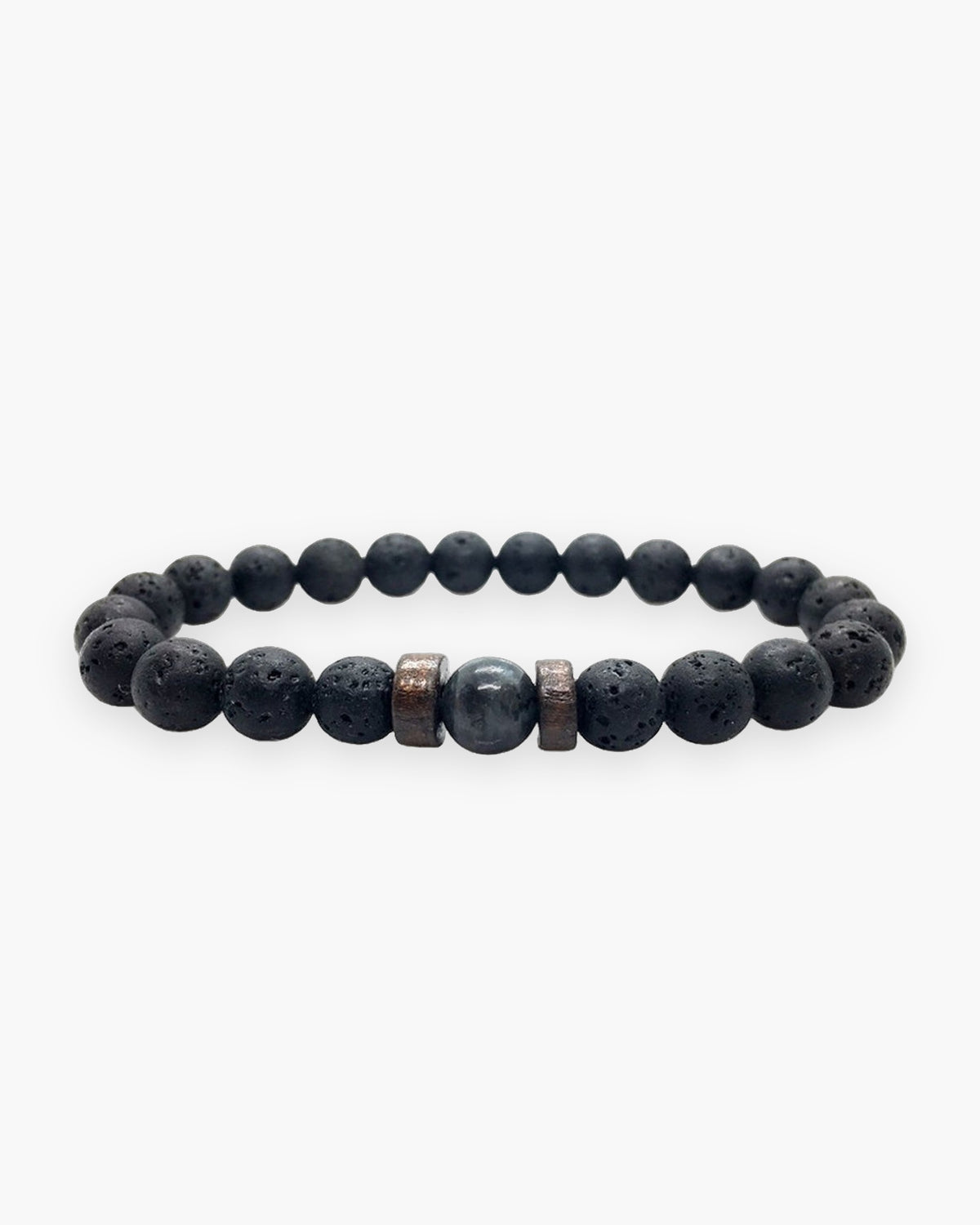 Atlas black bead bracelet in lava and grey stone natural stone [c:lavagreystone]