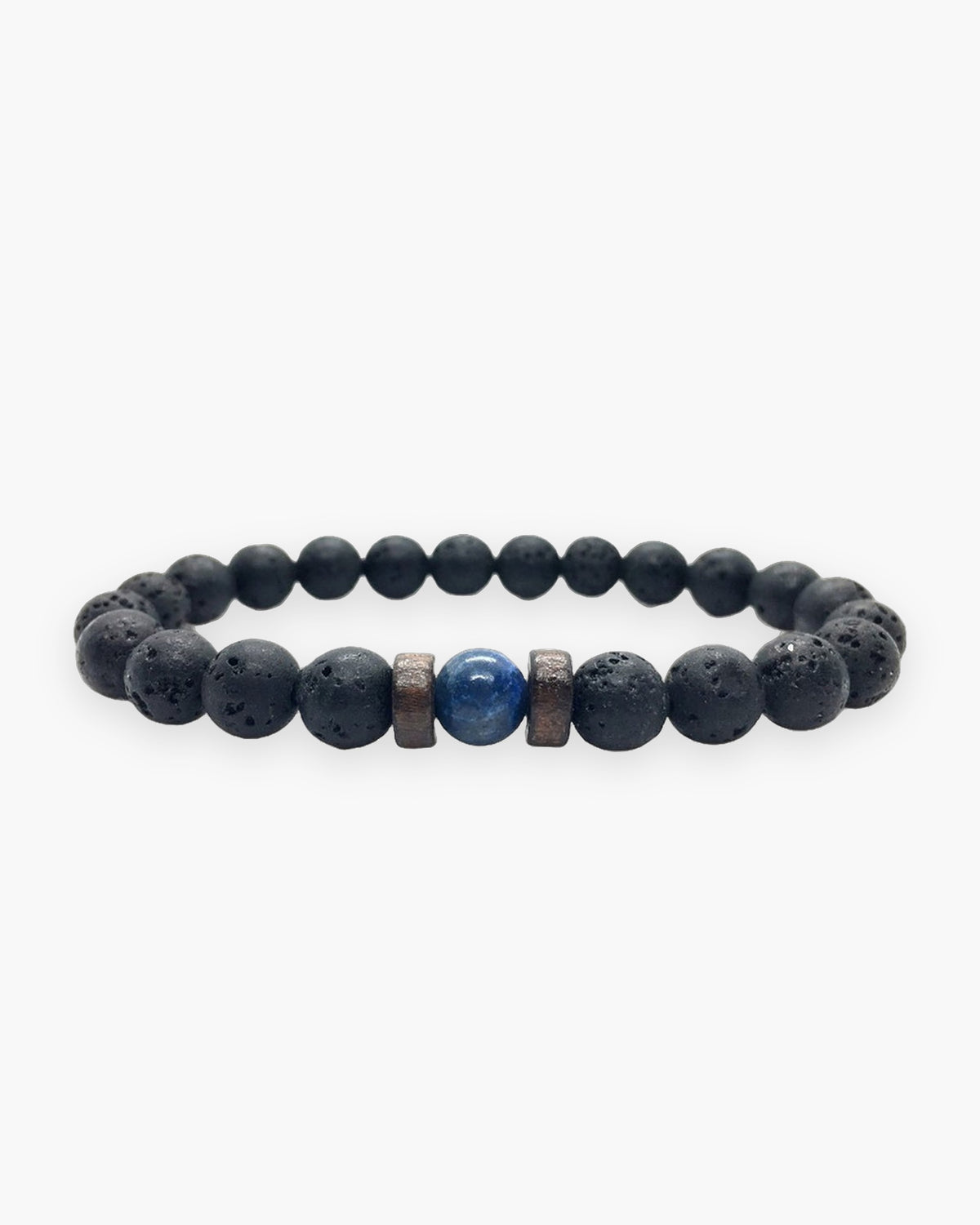 Atlas black bead bracelet in lava and lapis natural stone [c:lavalapis]